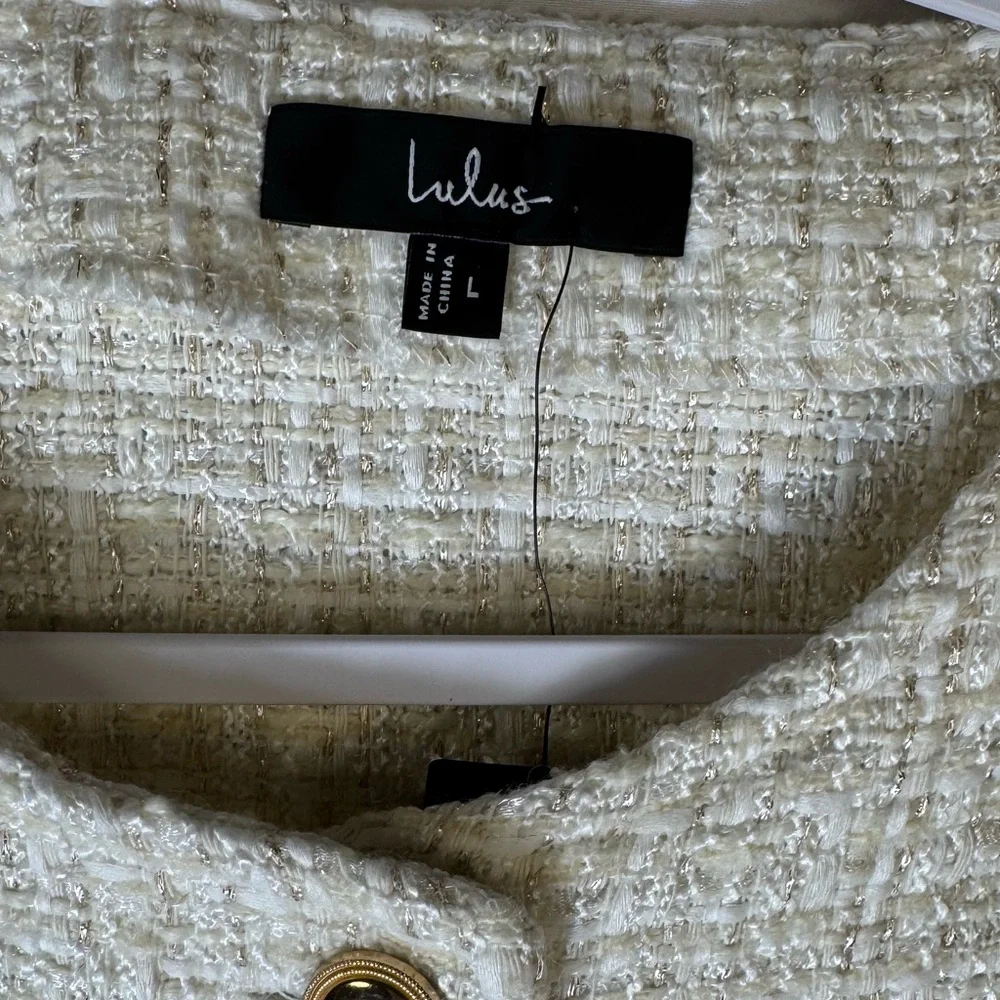 Lulus Cream Bouclé Button Jacket with Gold Buttons L